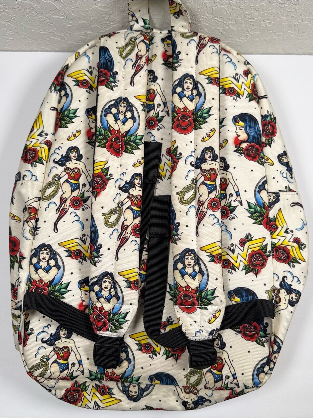 Loungefly DC Wonder Woman Tattoo Print Backpack Cream Red Black - Picture 3 of 11